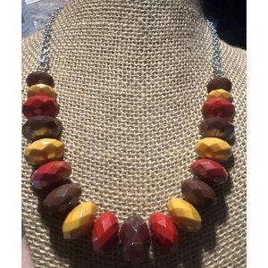 Vtg Silver Tone Multi Chain Necklace Faceted Acrylic Graduated Iridescent 20"